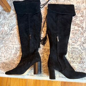 Karl Lagerfeld Black Suede Knee-High Boots